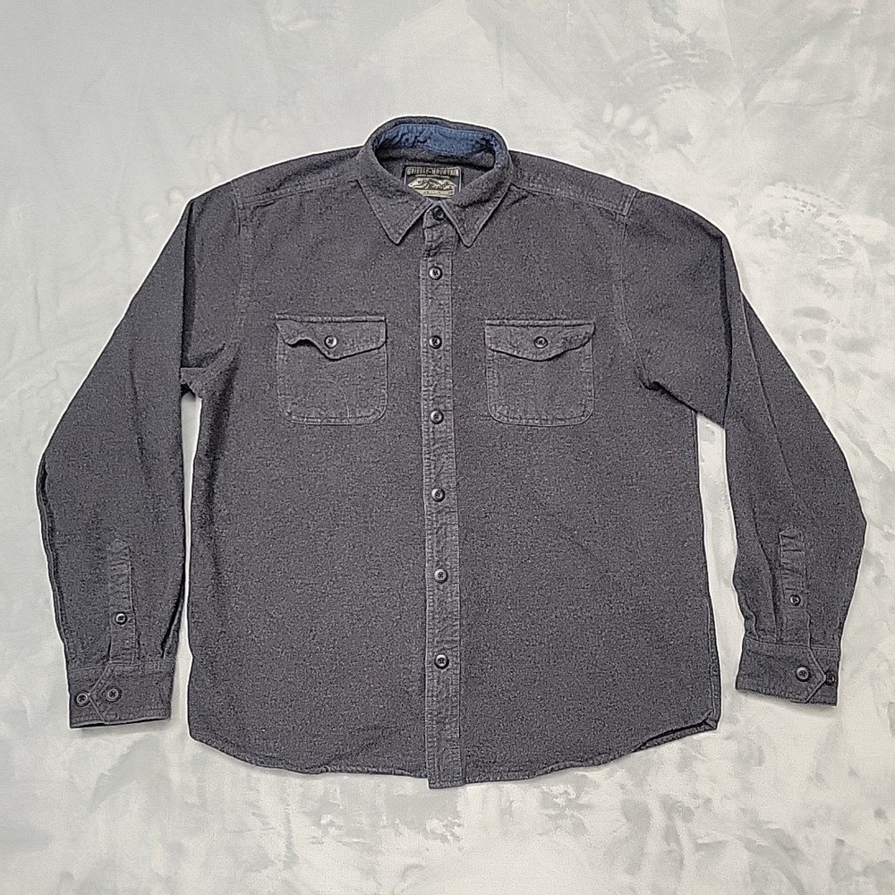 Grizzly Mountain Shirt Mens Large Gray Flannel Button Down Outdoor Workwear